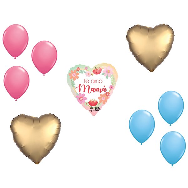 Loonballoon Mother's Day Theme Balloon Set, Mother's Day Te Amo Mama Filtered Ombre Balloon, Heart Foil 87744